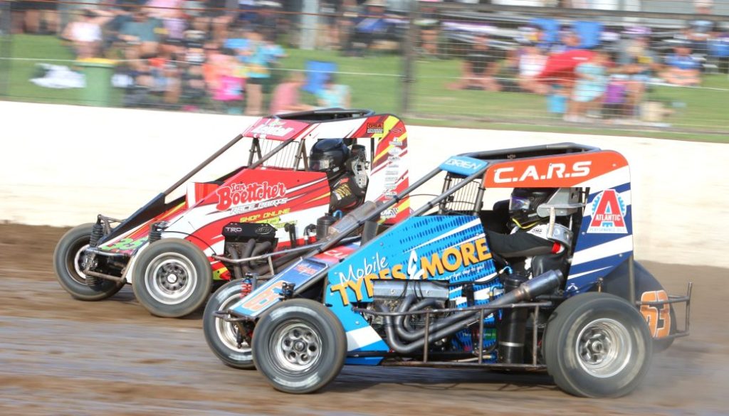 Australian Speedcar GP, February 4, 2023 - Mitch Brien #63 and Michael Kendall. IMG_6433-1