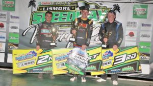 AGP, 2024, top three, from left to right, runner-up Matt Geering, winner Kaidon Brown, third-placed Nathan Smee at Lismore. IMG_7346